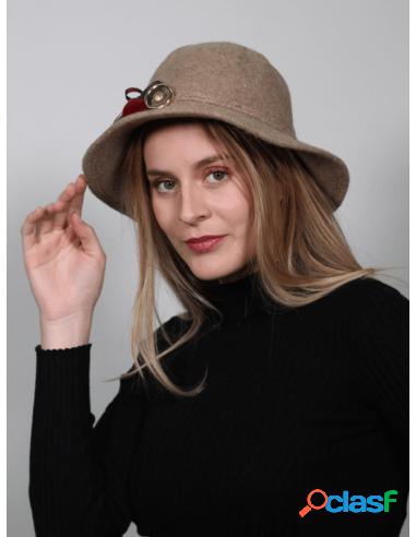 Sombrero Color Topo De Mujer En Lana Con Adorno