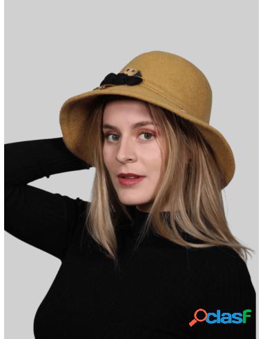 Sombrero De Mujer Mostaza En Lana Diseño Campana