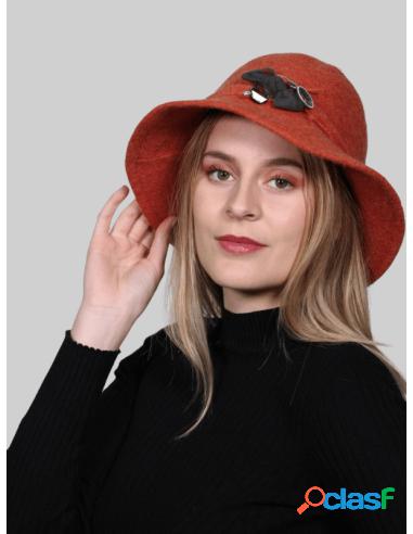 Sombrero Naranja De Lana Diseño Campana Mujer