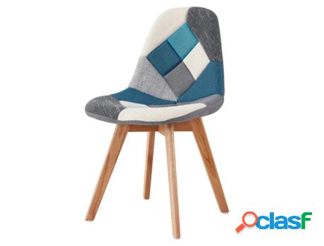 Stella-Silla Escandinava Tela Patchwork Azul Patas De Haya