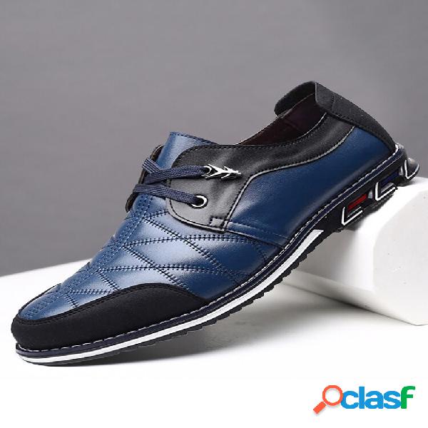 Zapatos casuales cómodos con cordones de cuero a cuadros de