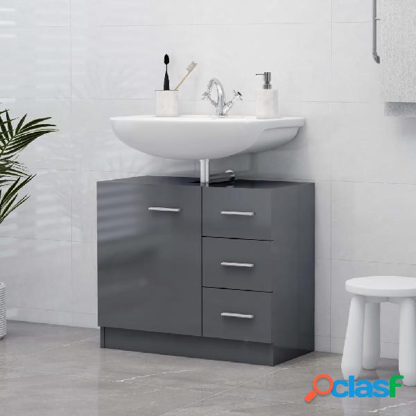 vidaXL Armario para lavabo aglomerado gris brillante