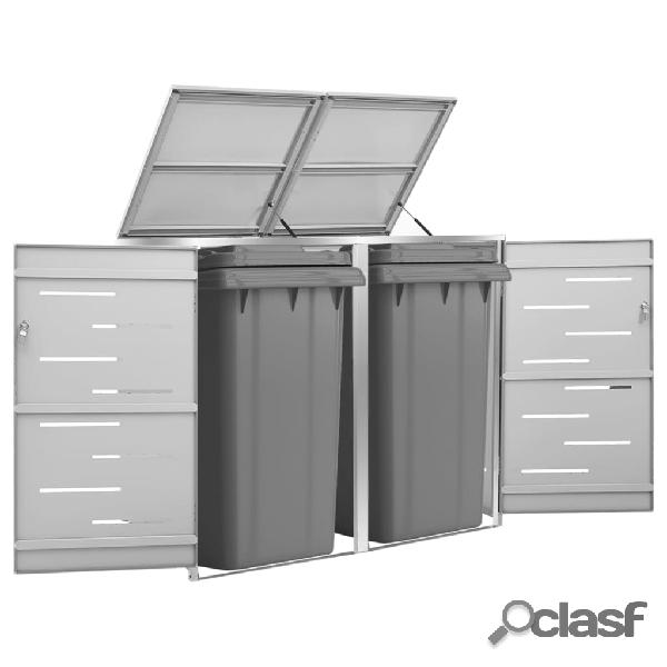 vidaXL Cobertizo contenedor basura doble acero inox
