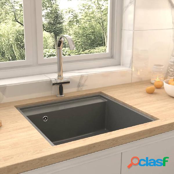 vidaXL Fregadero de cocina con rebosadero granito gris