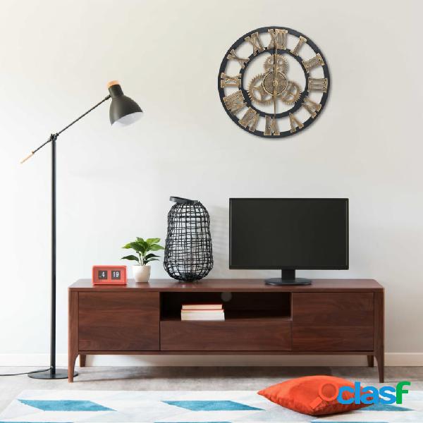 vidaXL Reloj de pared de MDF negro y dorado 45 cm
