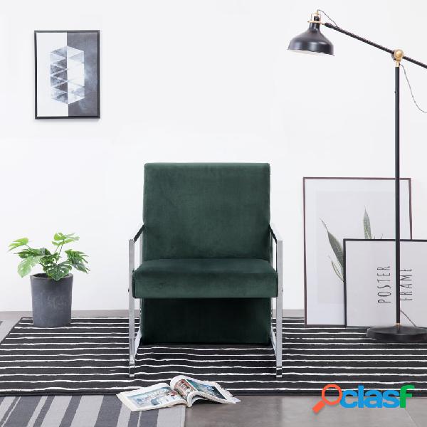 vidaXL Sillón con patas cromadas de terciopelo verde oscuro