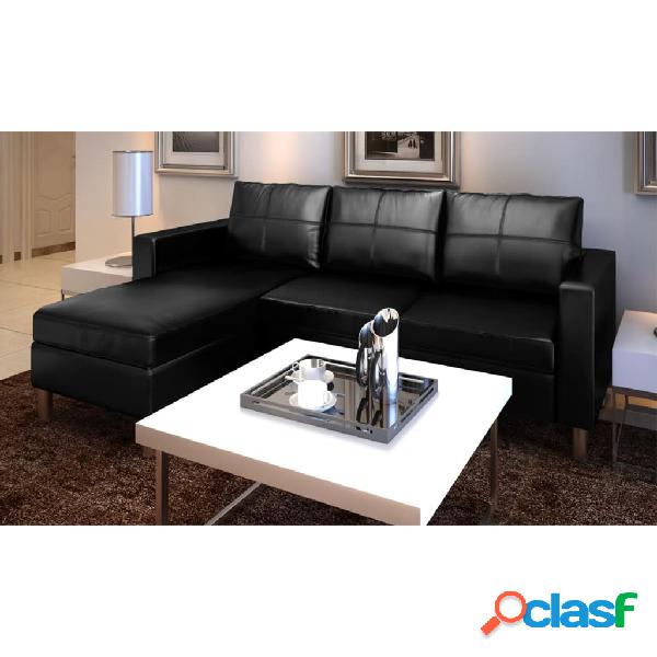 vidaXL Sofá modular de 3 plazas de cuero artificial negro