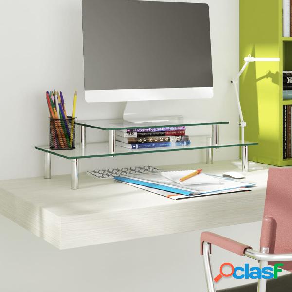 vidaXL Soporte para monitor de 2 niveles vidrio transparente