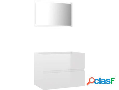 Armario de Lavabo + Espejo VIDAXL (Blanco Brillante - Madera