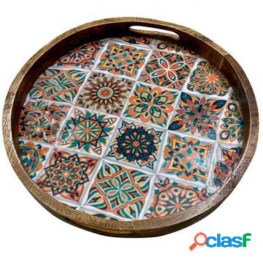 Bandeja redonda de madera diseño mosaico