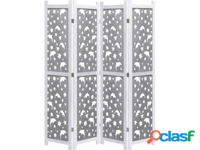 Biombo con 4 paneles VIDAXL madera maciza gris (140x165 cm)