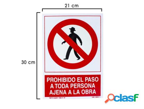 Cartel prohibido paso persona ajena obra 30x21 cm.