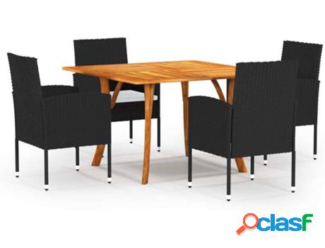 Conjunto de Cenar Exterior VIDAXL 5 Piezas (Negro - Ratán -