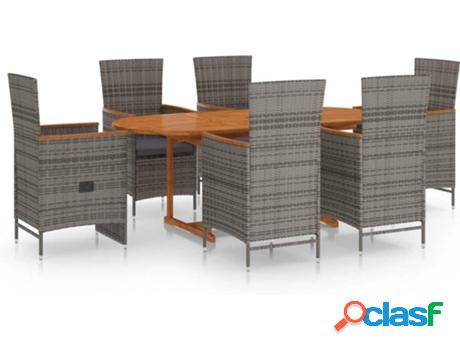Conjunto de Cenar Exterior VIDAXL 7 Piezas (Gris - Ratán -