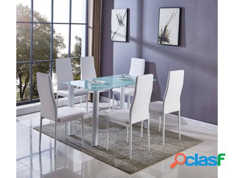 Conjunto de Mesa con 6 Sillas SALDOS Y STOCK Blanco (Cristal