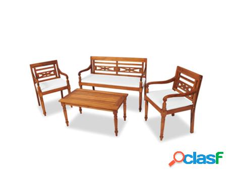 Conjunto de Sofás de Exterior Almohadones VIDAXL Madera