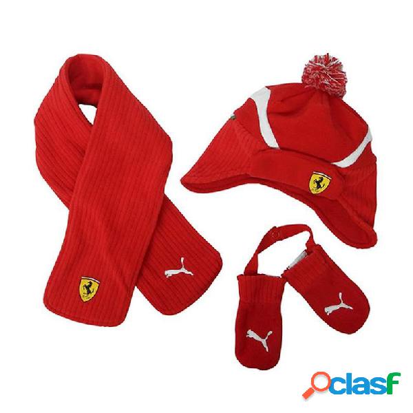 Conjunto niño Ferrari gorro bufanda y manoplas Rojo