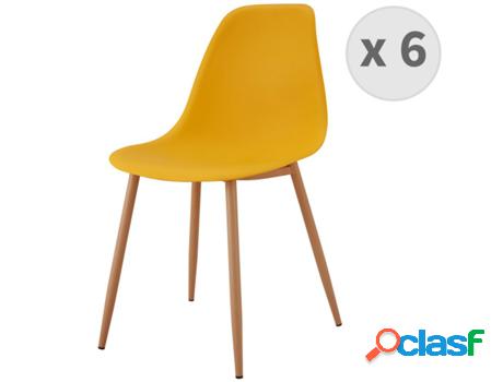 Ester-Sillas Escandinavas Mostaza Patas De Metal Madera (X6)