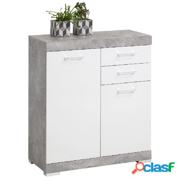 FMD Cómoda de 2 puertas y 2 cajones blanco y hormigón