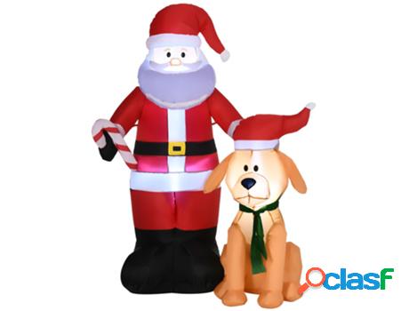 Outsunny Papá Noel Inflable Con Perro Con 9 Luces Led Ip44