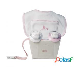 Pack de dos chupetes babero y sujetachupetes rosa