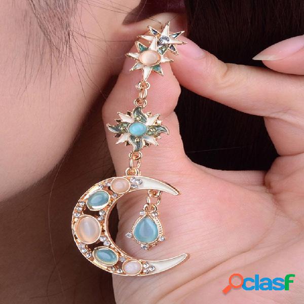 Pendientes de estrella de sol de luna con cristal con strass