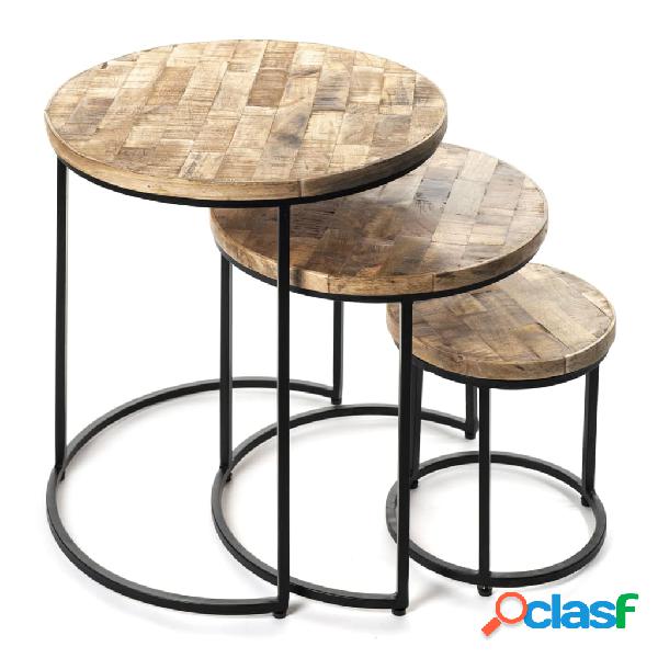 Rousseau Juego de mesas auxiliares Leo 3 piezas madera de