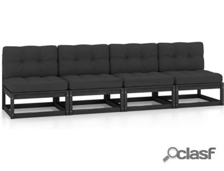 Sofá de Jardín VIDAXL con Cojines (Negro - Madera -