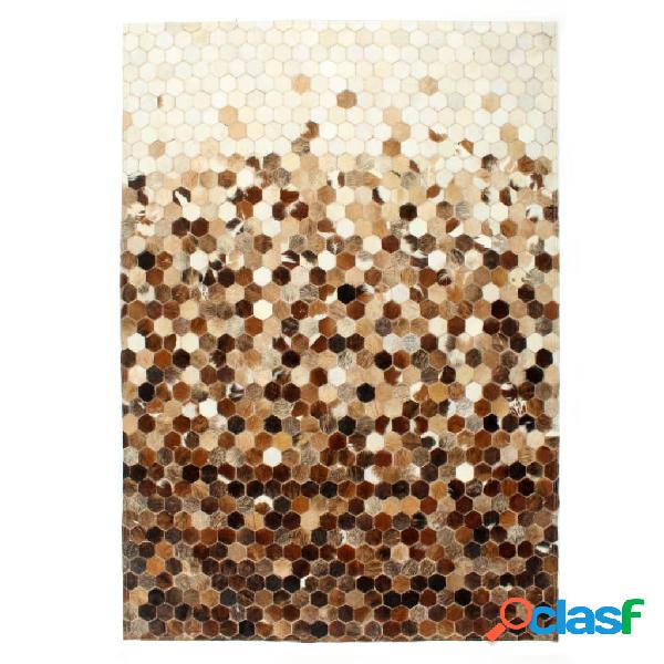 vidaXL Alfombra de almazuela de cuero peludo marrón/blanco