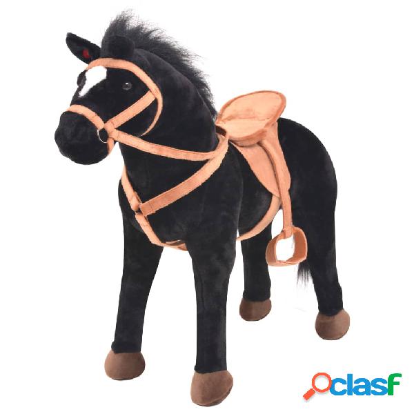 vidaXL Caballo de pie de juguete felpa negro