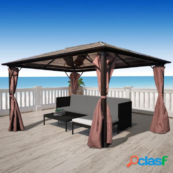 vidaXL Cenador con cortina marrón aluminio 400 x 300 cm
