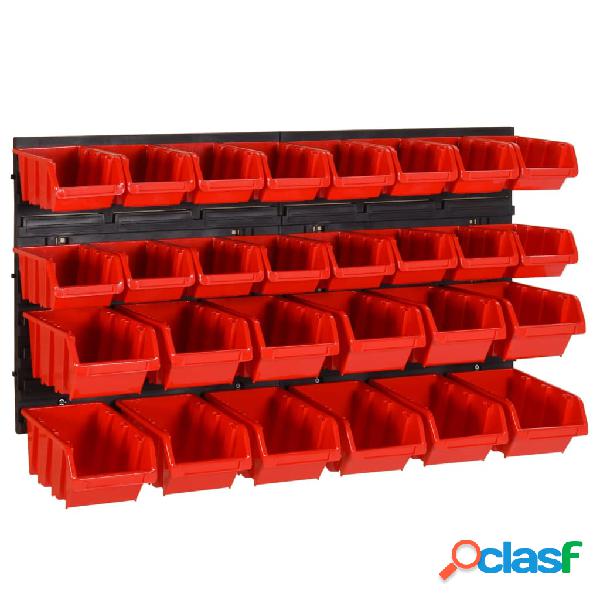 vidaXL Set estantes taller 30 uds polipropileno rojo y negro