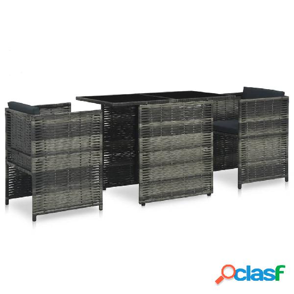vidaXL Set mesa y sillas jardín 3 pzas y cojines ratán