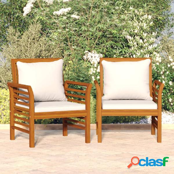 vidaXL Sillones con cojines blanco crema 2 uds madera maciza