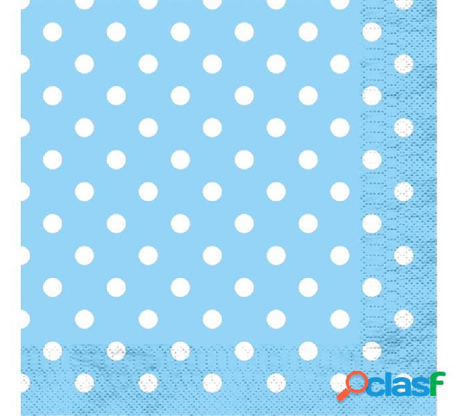 12 Servilletas Celestes con Topos Blancos de 33x33 cm