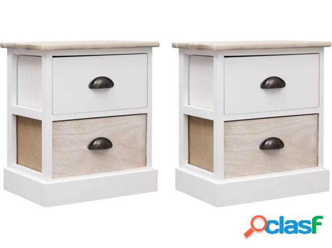 2 Mesitas de Noche ART PLANET Madera Paulownia Blanco y