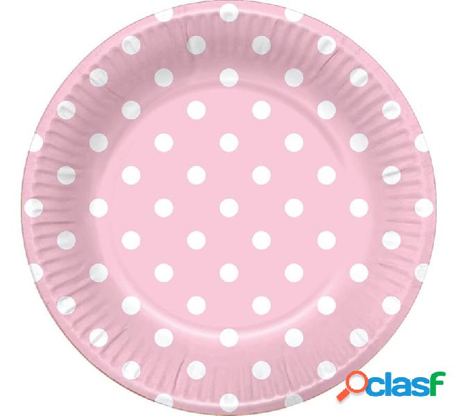 6 Platos Rosas con Topos Blancos 22 cm