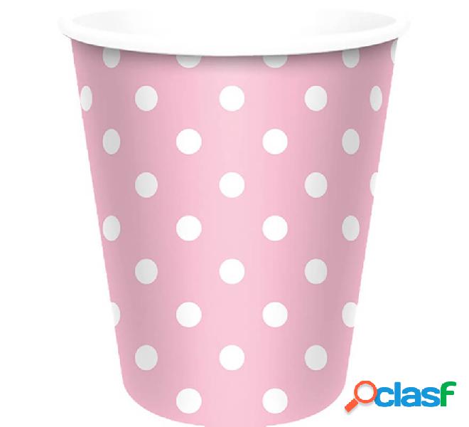 6 Vasos Rosas con Topos Blancos de 250ml