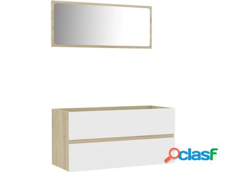 Armario de Lavabo + Espejo VIDAXL (Beige - Madera Aglomerada