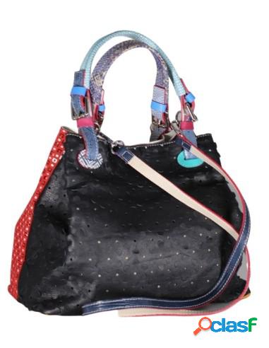 Bolso De Piel Texturizado De Flores Colores Negro