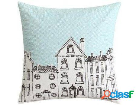 Cojín HOGAR Y MÁS Decorado Con Dibujo De Una Ciudad Azul Y