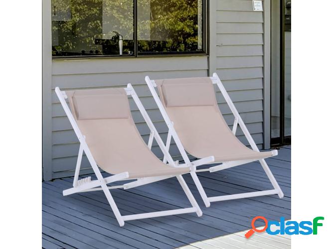 Conjunto de 2 Tumbonas OUTSUNNY Blanco (58x96.5x91.5 cm)