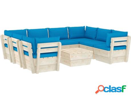 Conjunto de Jardín VIDAXL de Palets con Cojines (Azul -