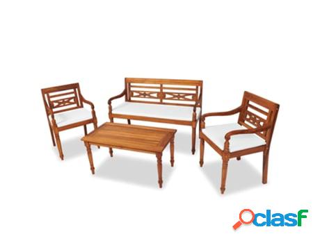 Conjunto de Sofás de Exterior Almohadones VIDAXL Madera