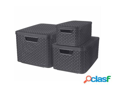Curver 427270 Style Storage Boxes With Lid 3 Pcs Size S+M+L