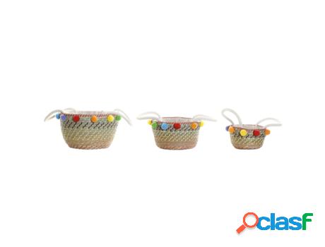 Juego De Cestas Dkd Home Decor Poliéster Pompones (57 X 45