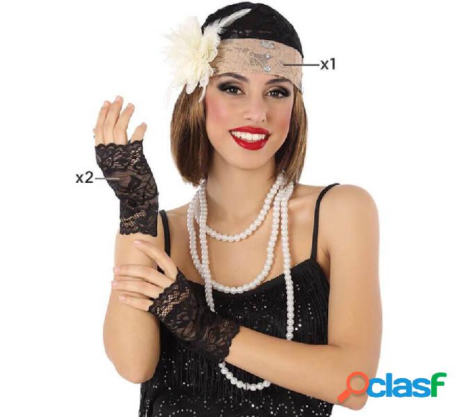 Kit Charleston: Guantes y Cinta de la Cabeza