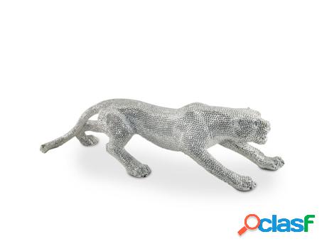 Leopardo Con Brillantes Plateados De Resina Figuras Animales