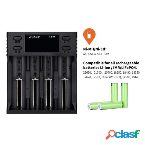 Liitokala LII-S4 Cargador de batería LCD 4 ranuras para