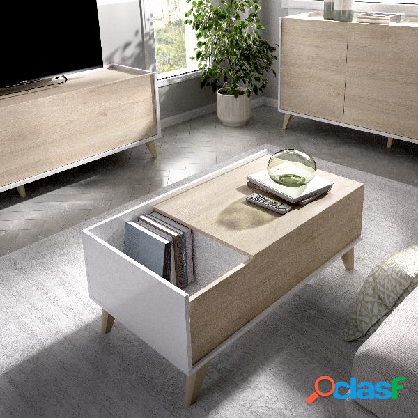 Mesa de centro elevable Dekit Ness Blanco Madera Natural